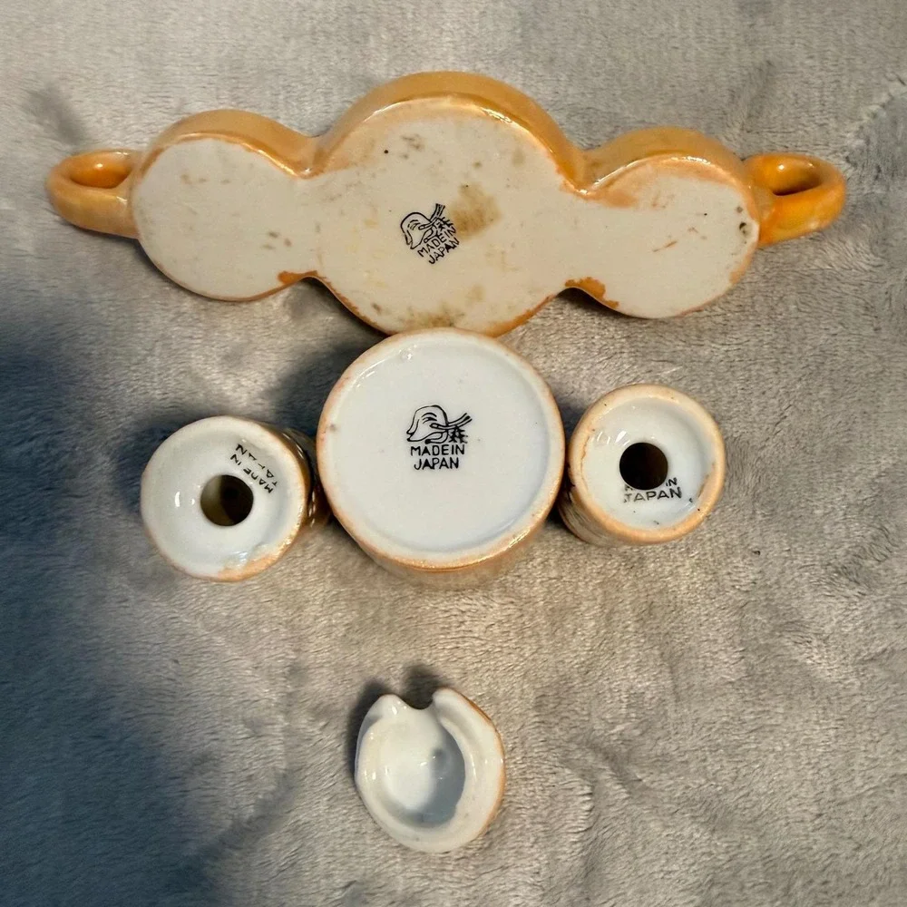 Vintage Japanese Lusterware Condiment Set Cherry Blossom Tray Made‎ in Japan